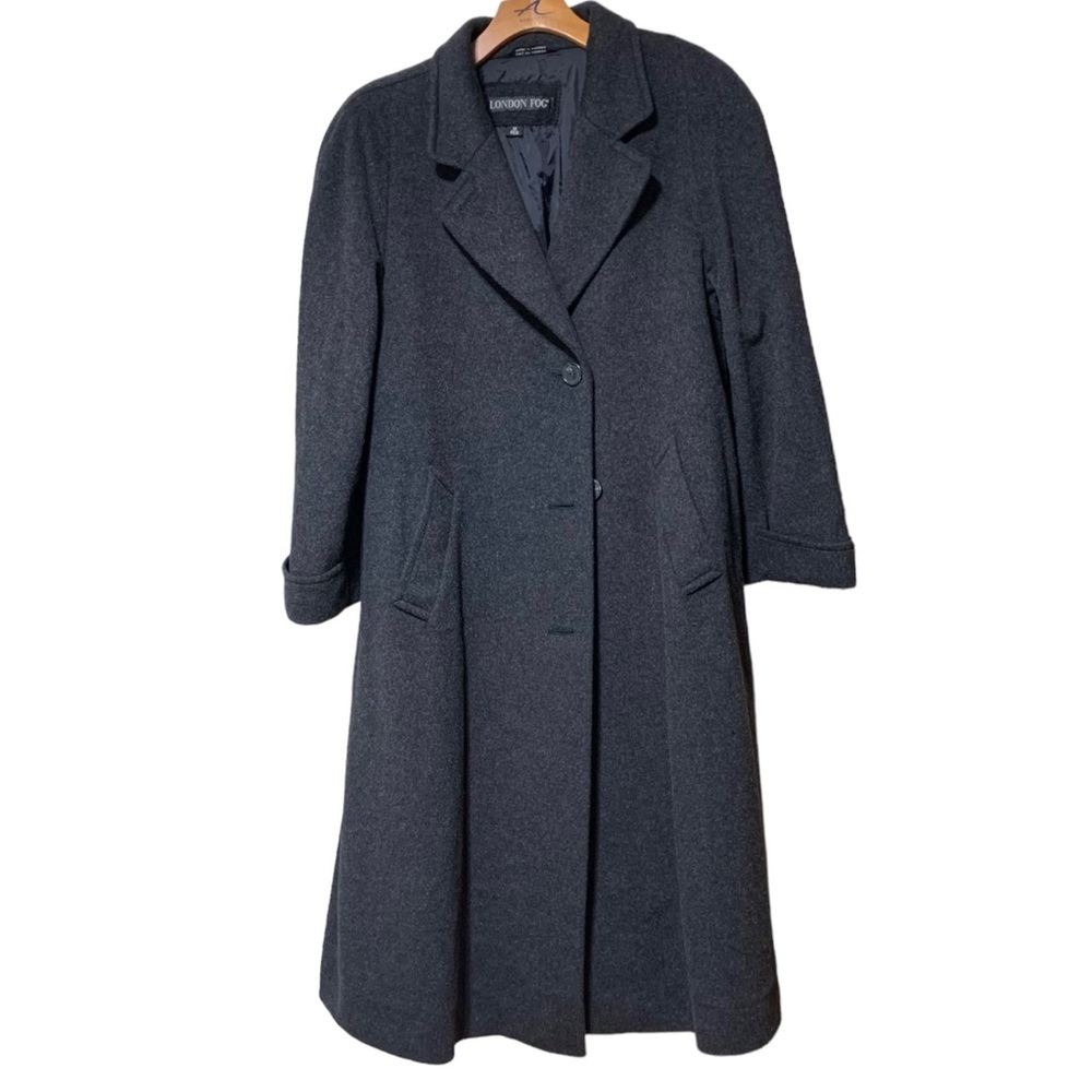 London Fog Dark Gray 100% Wool Jacket Full Length Thermore T37 Coat Size 14 REG